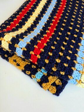 Handmade Blanket Throw Afghan Multicolored Bohemian Boho Cozy Straps